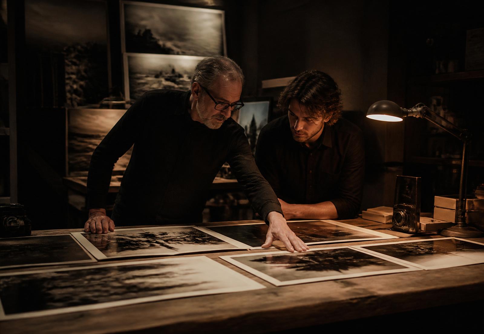Mentorship session reviewing prints